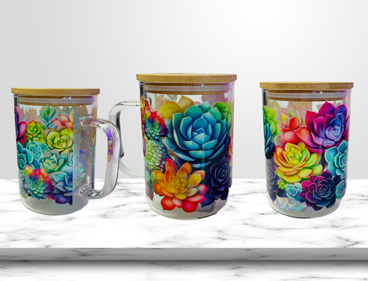 Floral Succulants Glass Mug