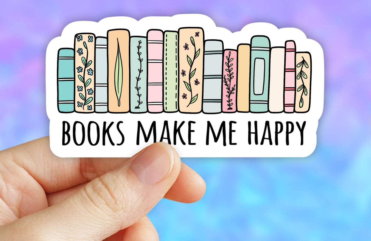 Books make me happy sticker, flower book decal, reading: 3" (Standard)