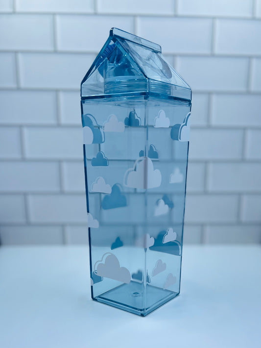 Cloud Blue Milk Carton Water Bottle Aesthetic Clouds Minimal