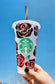 Red Chrome Roses Reusable Venti Cold Cup , Starbucks , Valentines Day Tumbler / Gift for her / Anniversary
