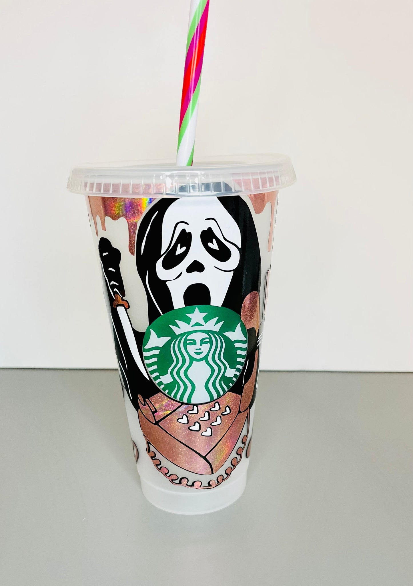 Ghostface Starbucks cold cup,  No You Hang Up , Scream Starbucks cup ,  Pink Ghostface cup.